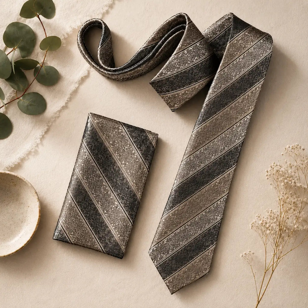 Champagne Heritage Stripe Silk Tie & Pocket Square Set