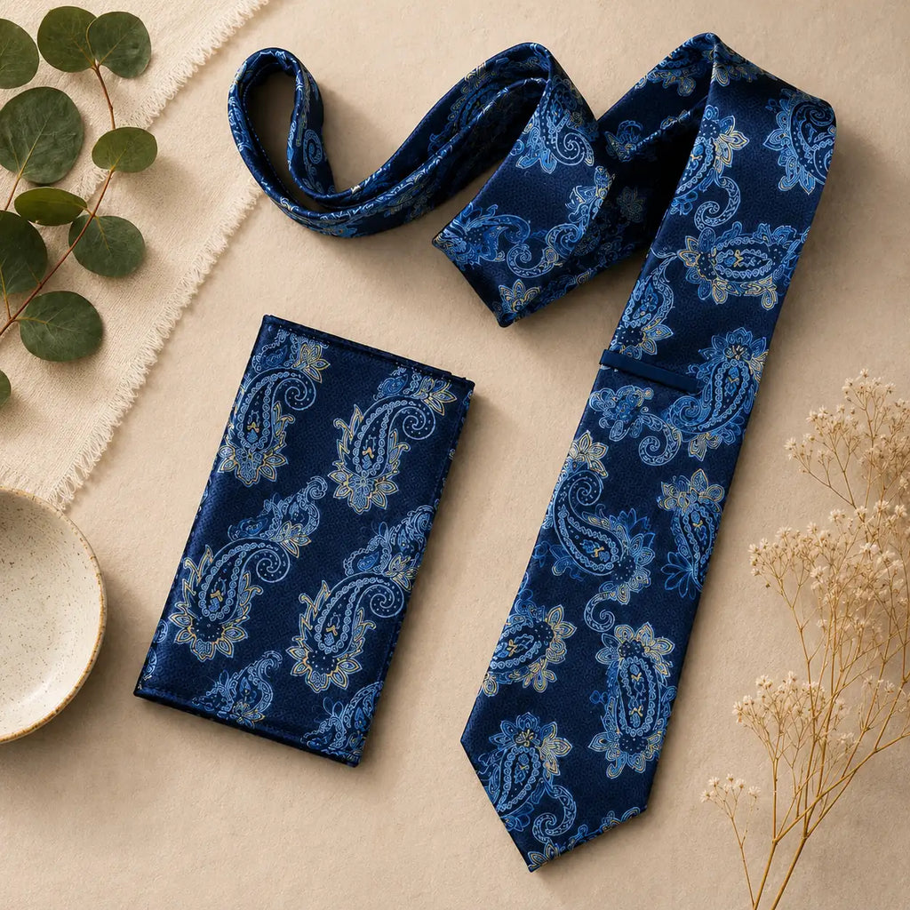 Royal Blue Paisley Silk Tie & Pocket Square Set
