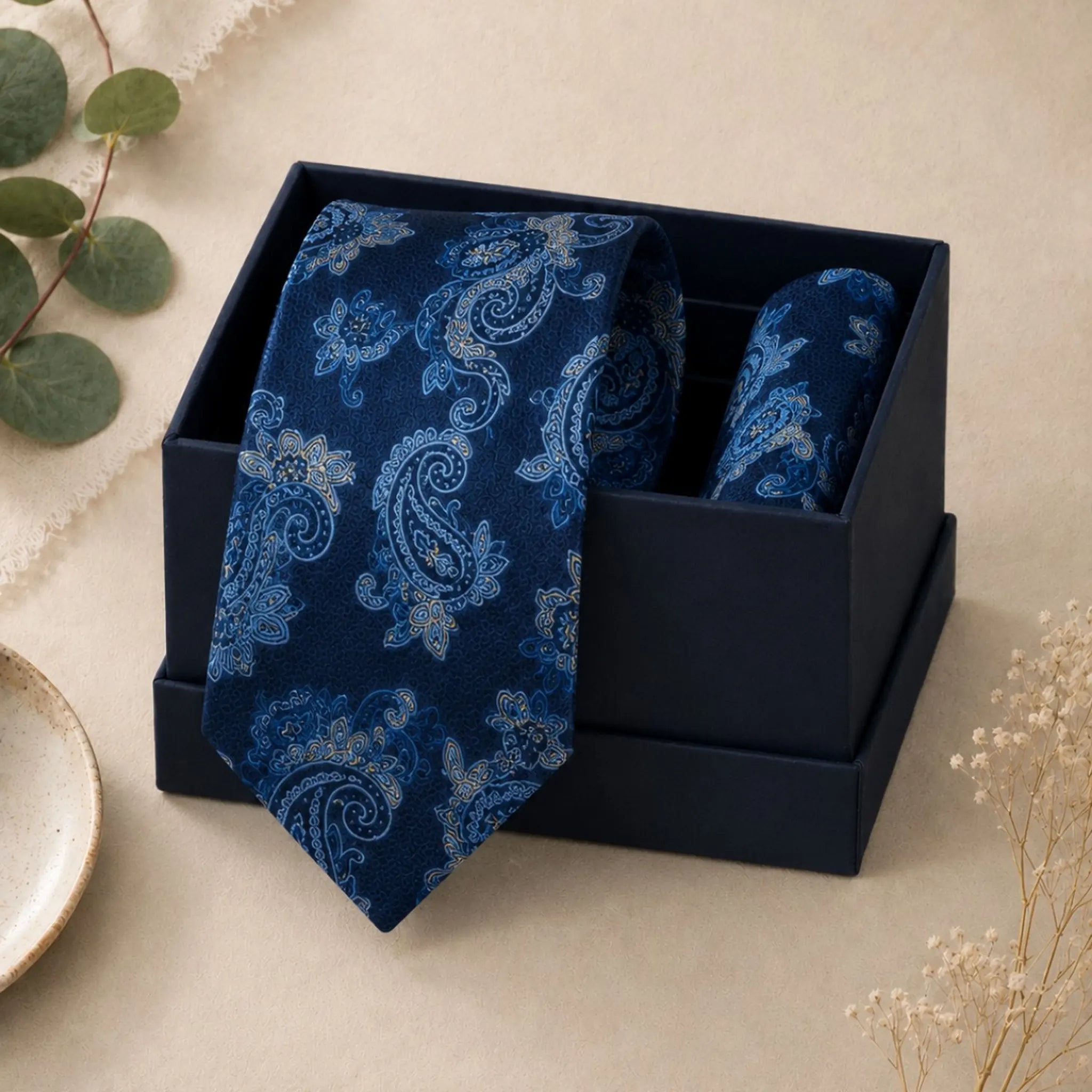 Royal Blue Paisley Silk Tie & Pocket Square Set