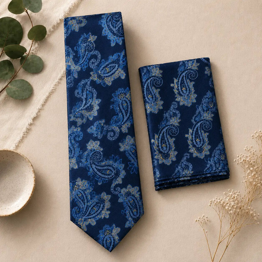 Royal Blue Paisley Silk Tie & Pocket Square Set