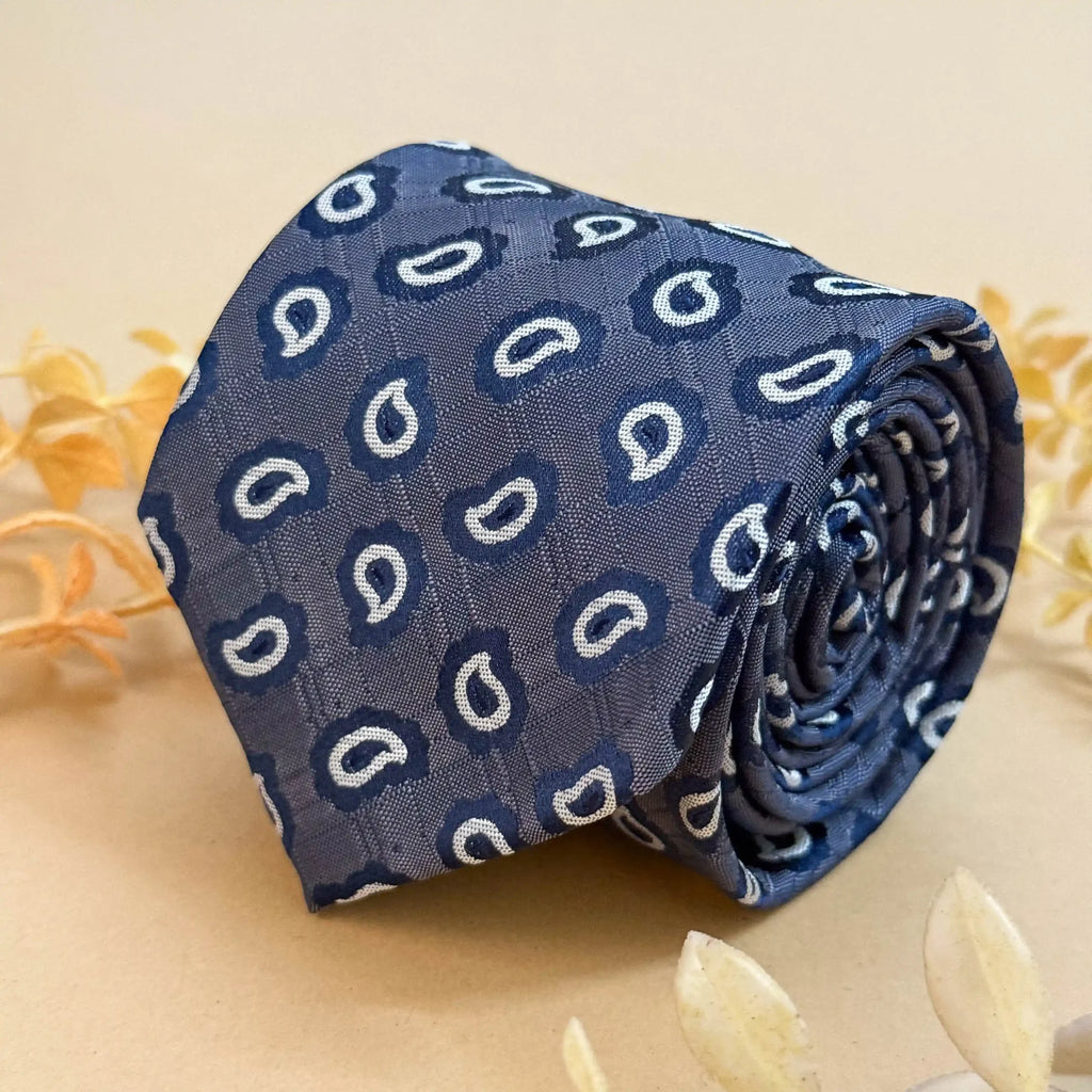Grey with Blue Paisley Silk Necktie