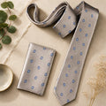 Champagne Beige Medallion Silk Tie & Pocket Square Set
