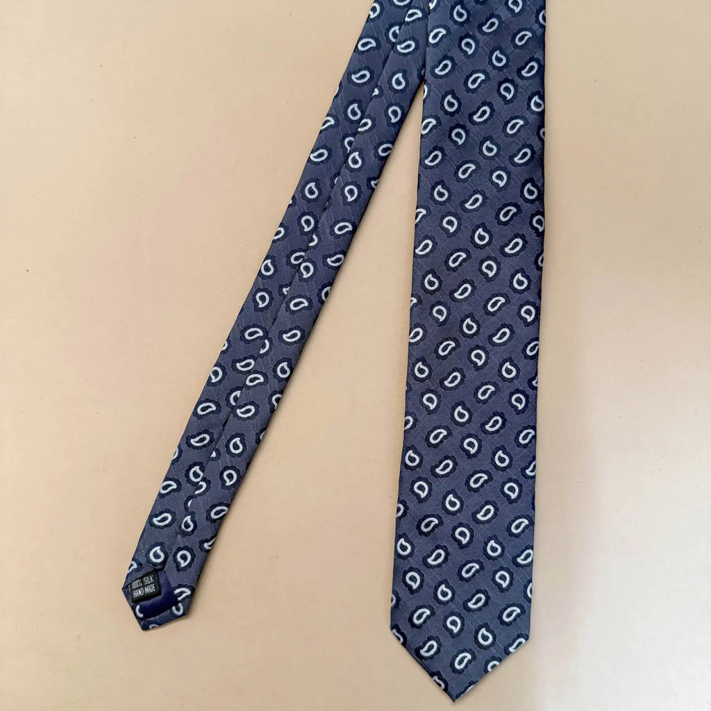 Grey with Blue Paisley Silk Necktie