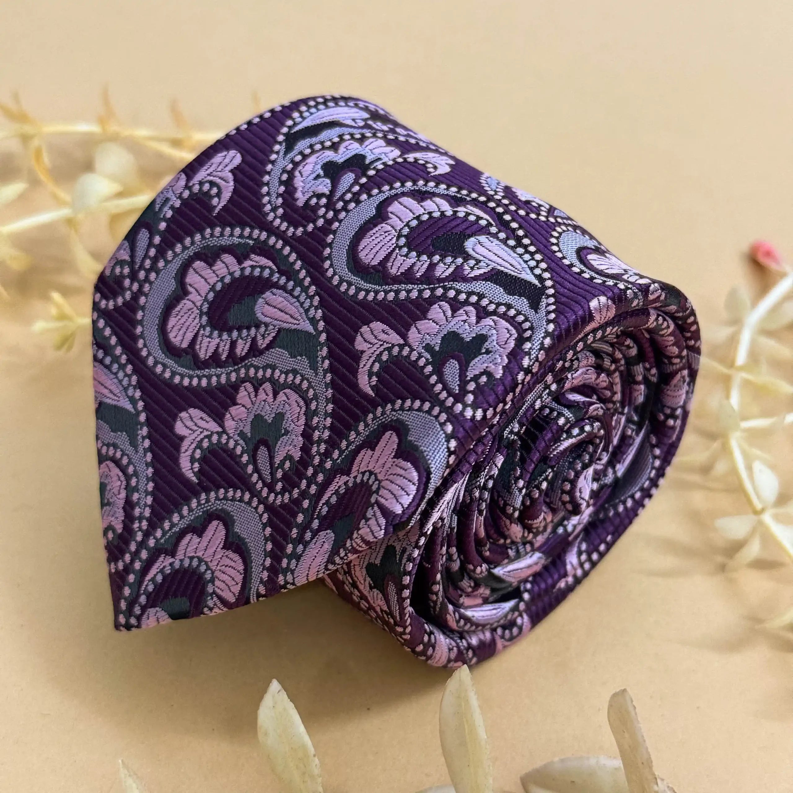 Purple Pink Designer Paisley Silk Necktie