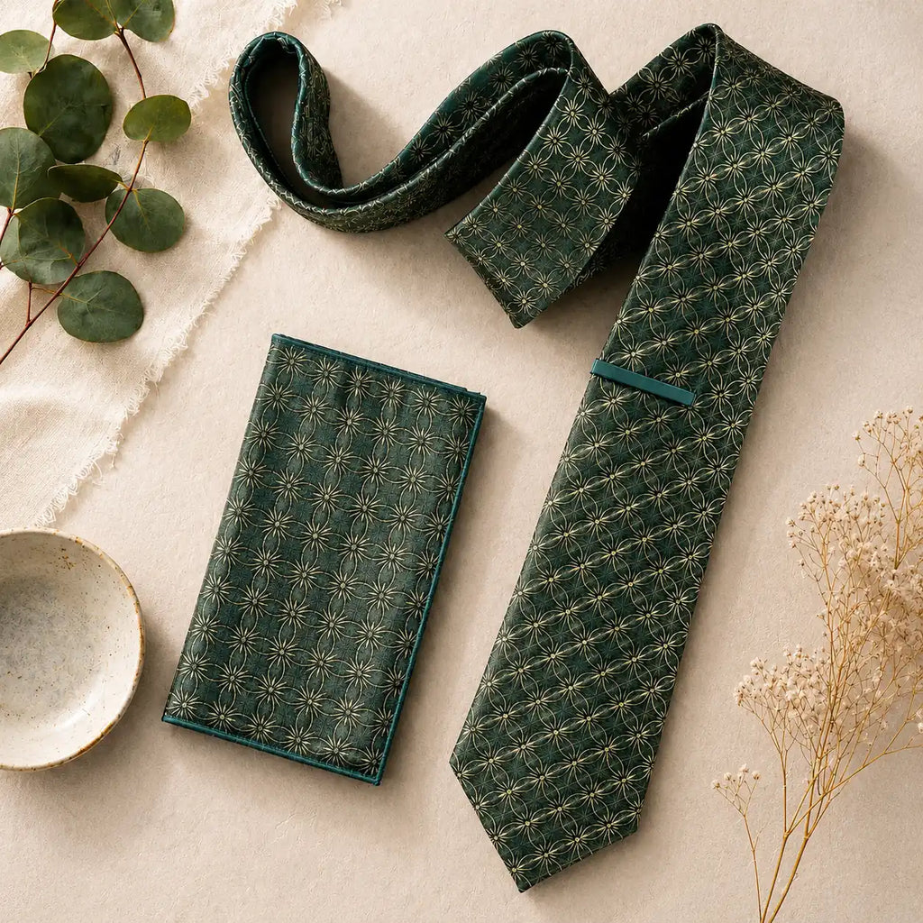 Emerald Heritage Abstract Silk Tie & Pocket Square Set