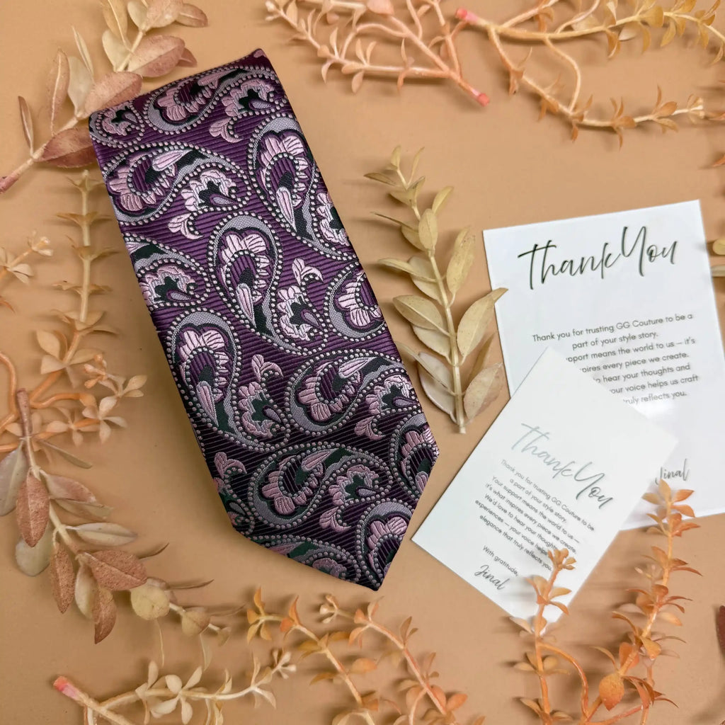 Purple Pink Designer Paisley Silk Necktie