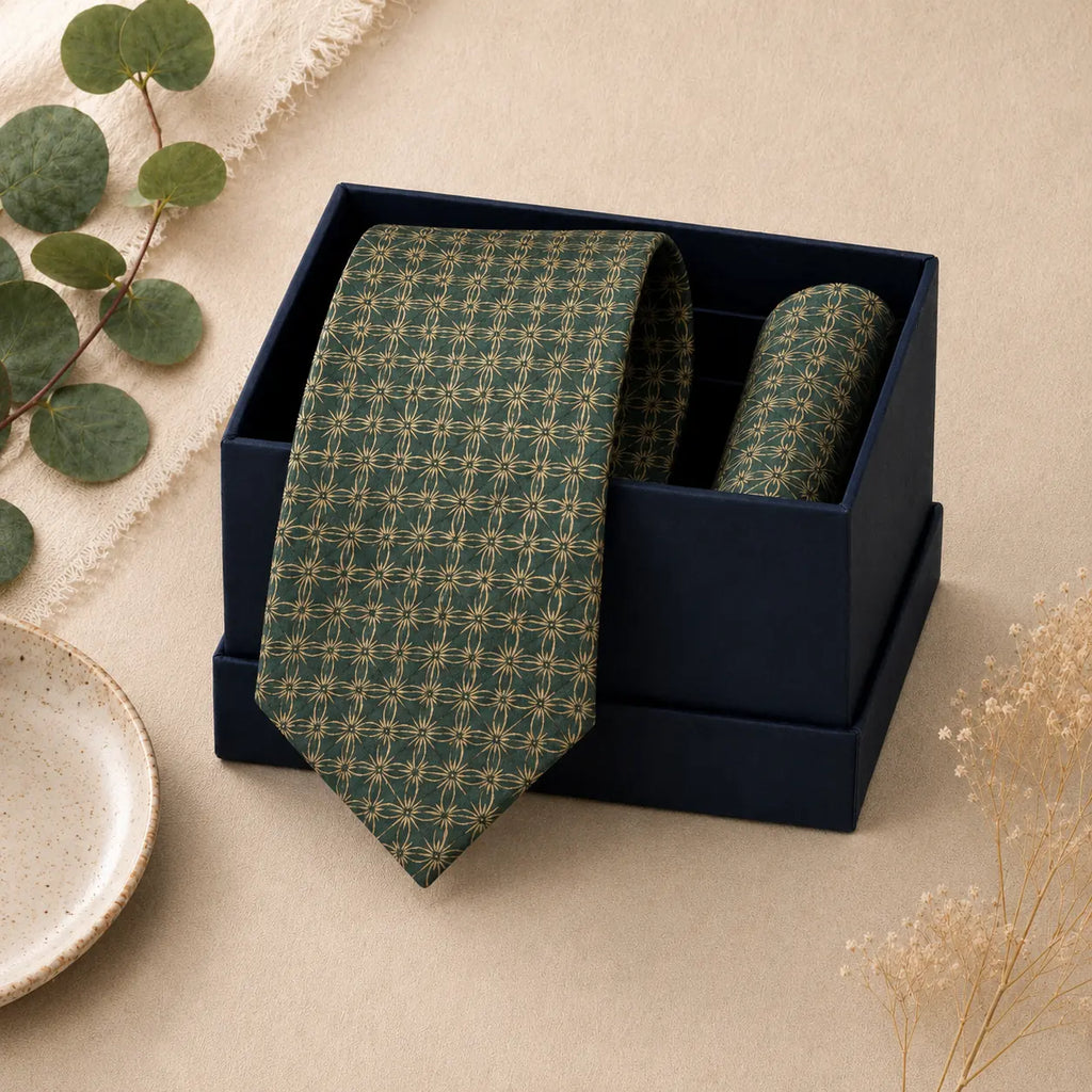 Emerald Heritage Abstract Silk Tie & Pocket Square Set
