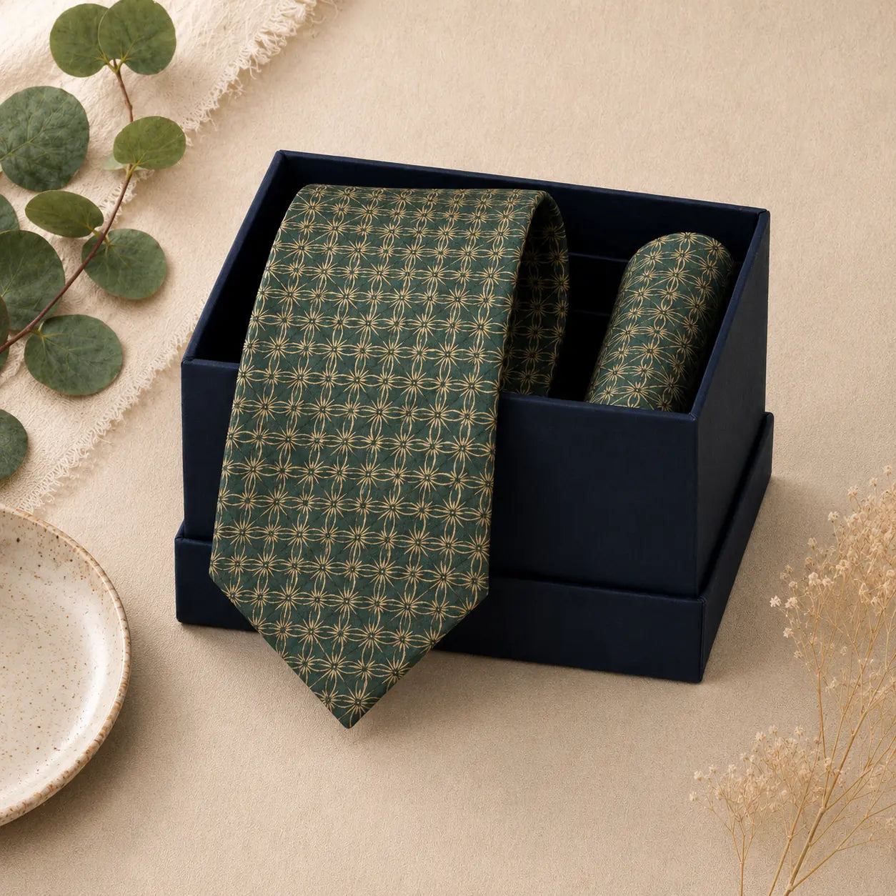 Emerald Heritage Abstract Silk Tie & Pocket Square Set