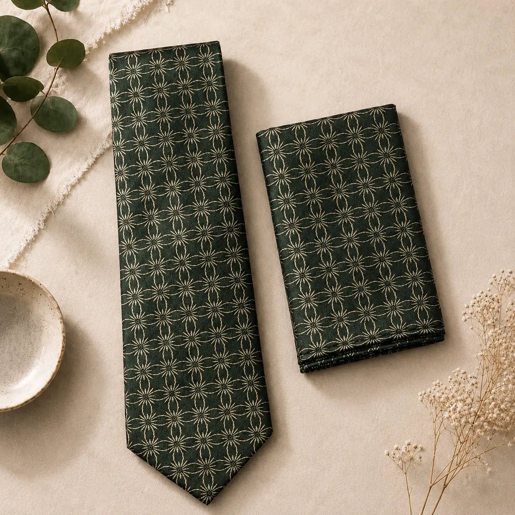 Emerald Heritage Abstract Silk Tie & Pocket Square Set