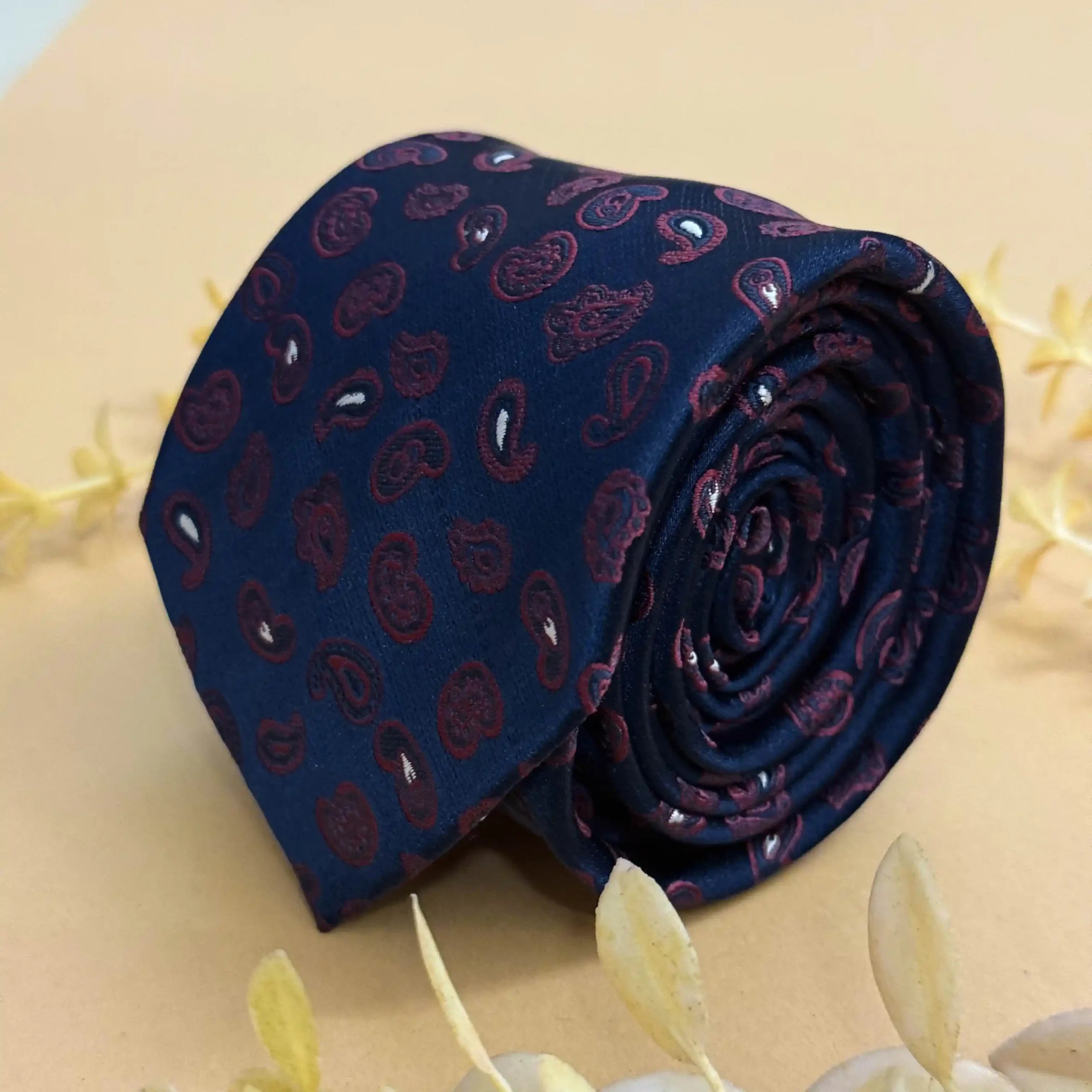 Navy Blue Purple Paisley Silk Necktie