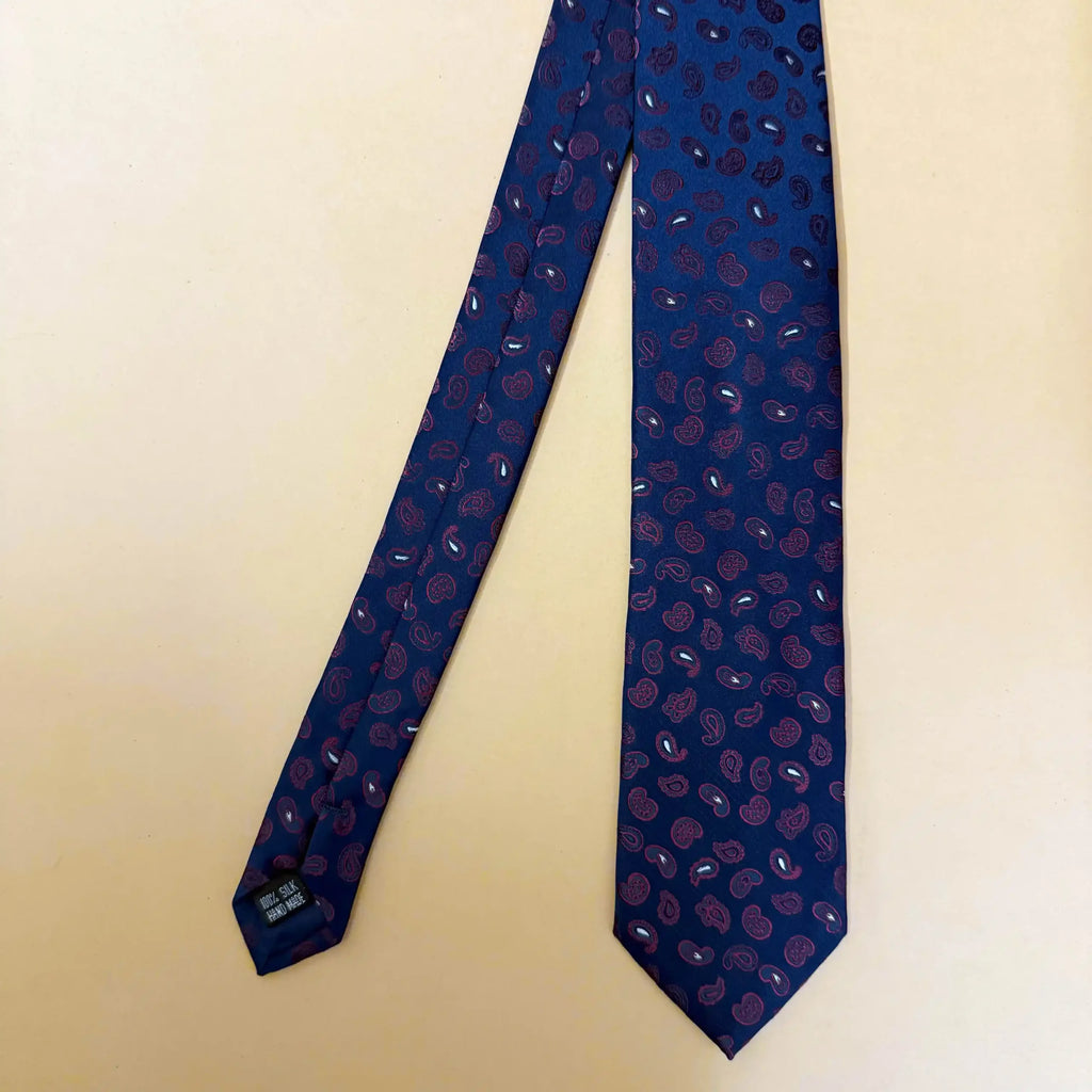 Navy Blue Purple Paisley Silk Necktie