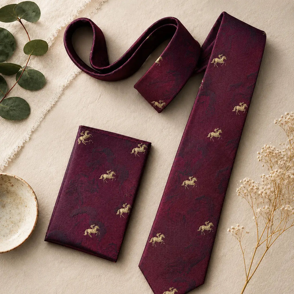 Scarlet Equestrian Silk Tie & Pocket Square Set