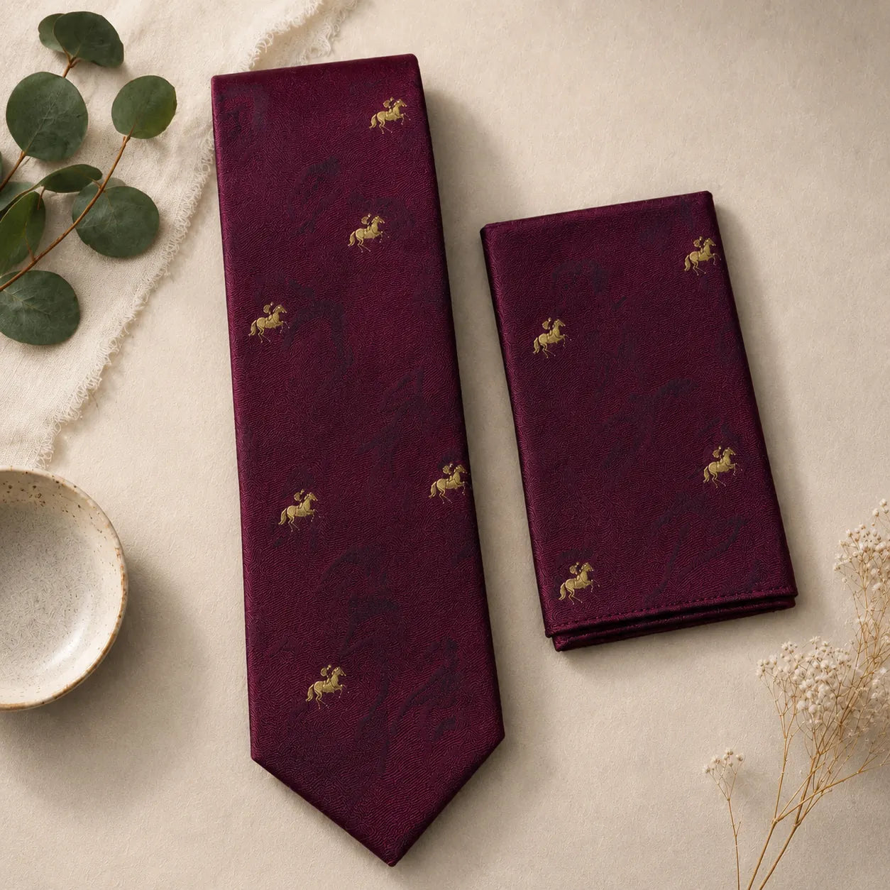 Scarlet Equestrian Silk Tie & Pocket Square Set