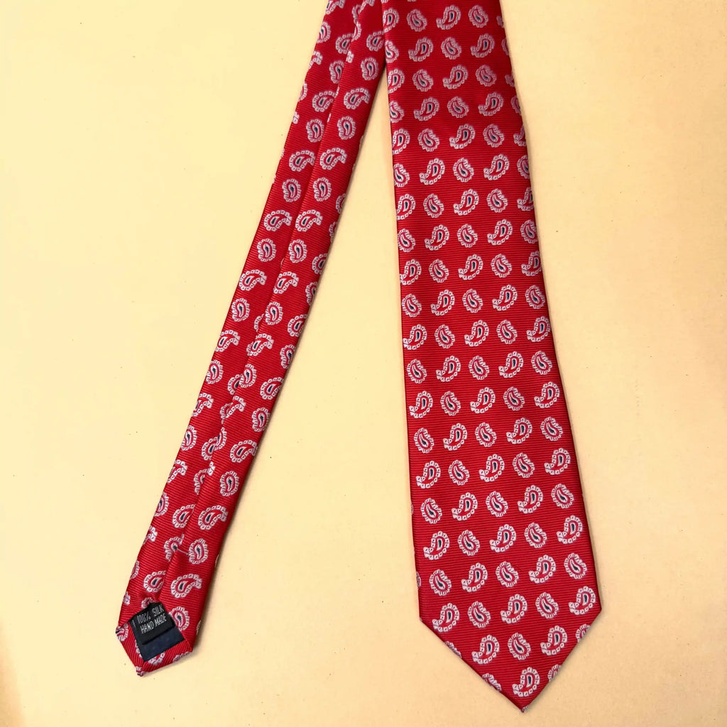 Red White Paisley Silk Necktie