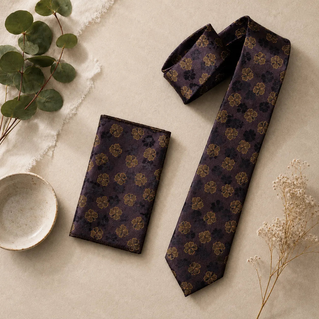 Dusty Rose Floral Silk Tie & Pocket Square Set