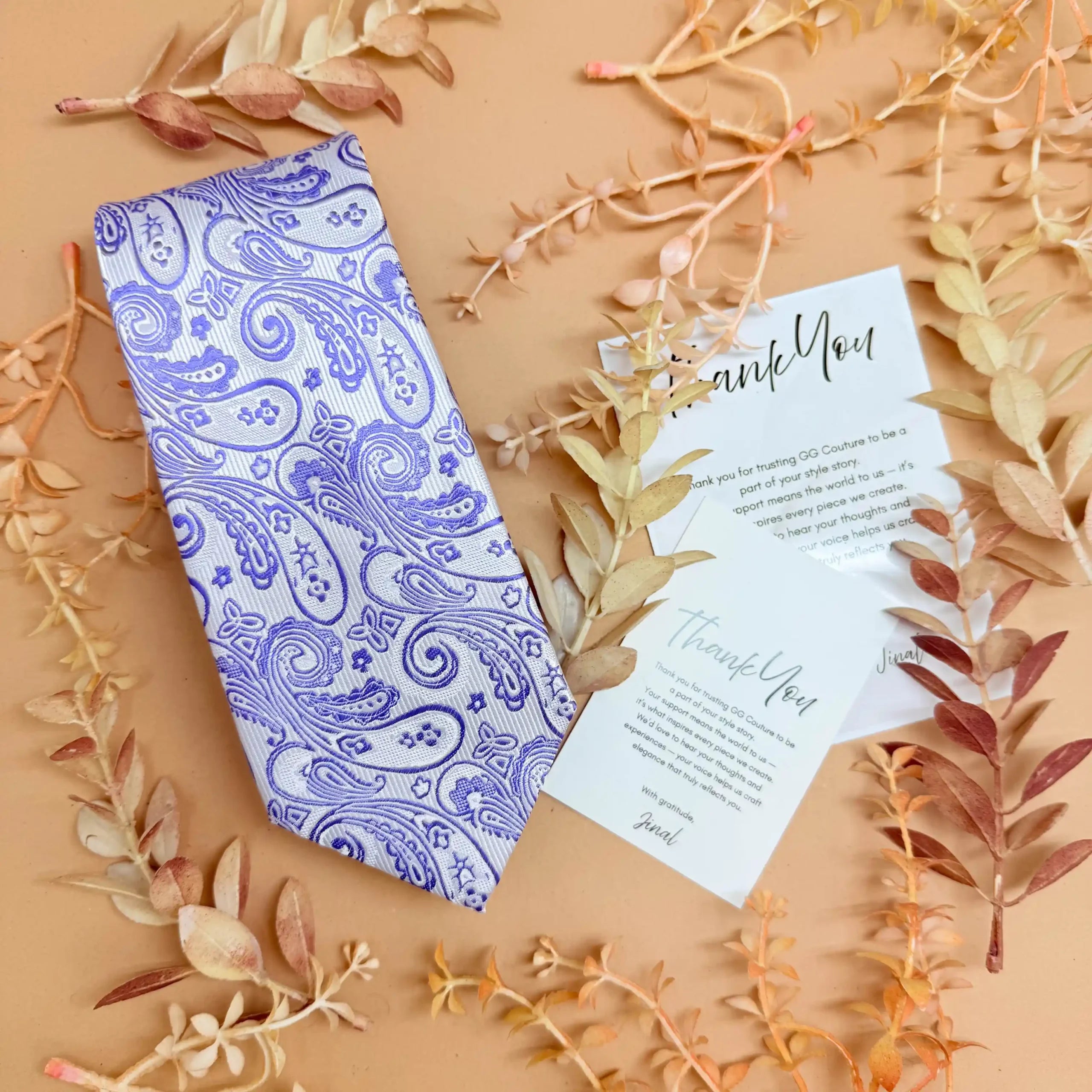 White Lilac Designer Paisley Silk Necktie