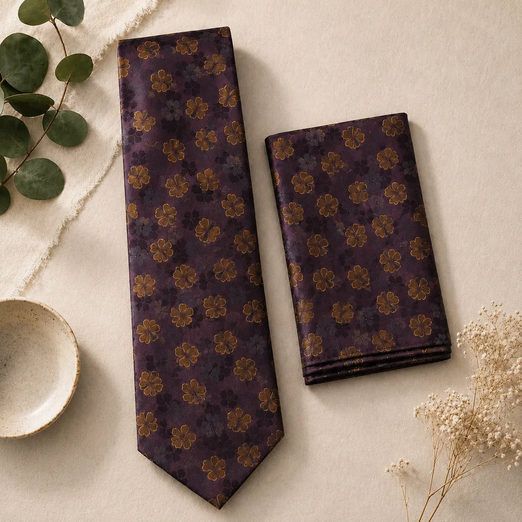 Dusty Rose Floral Silk Tie & Pocket Square Set
