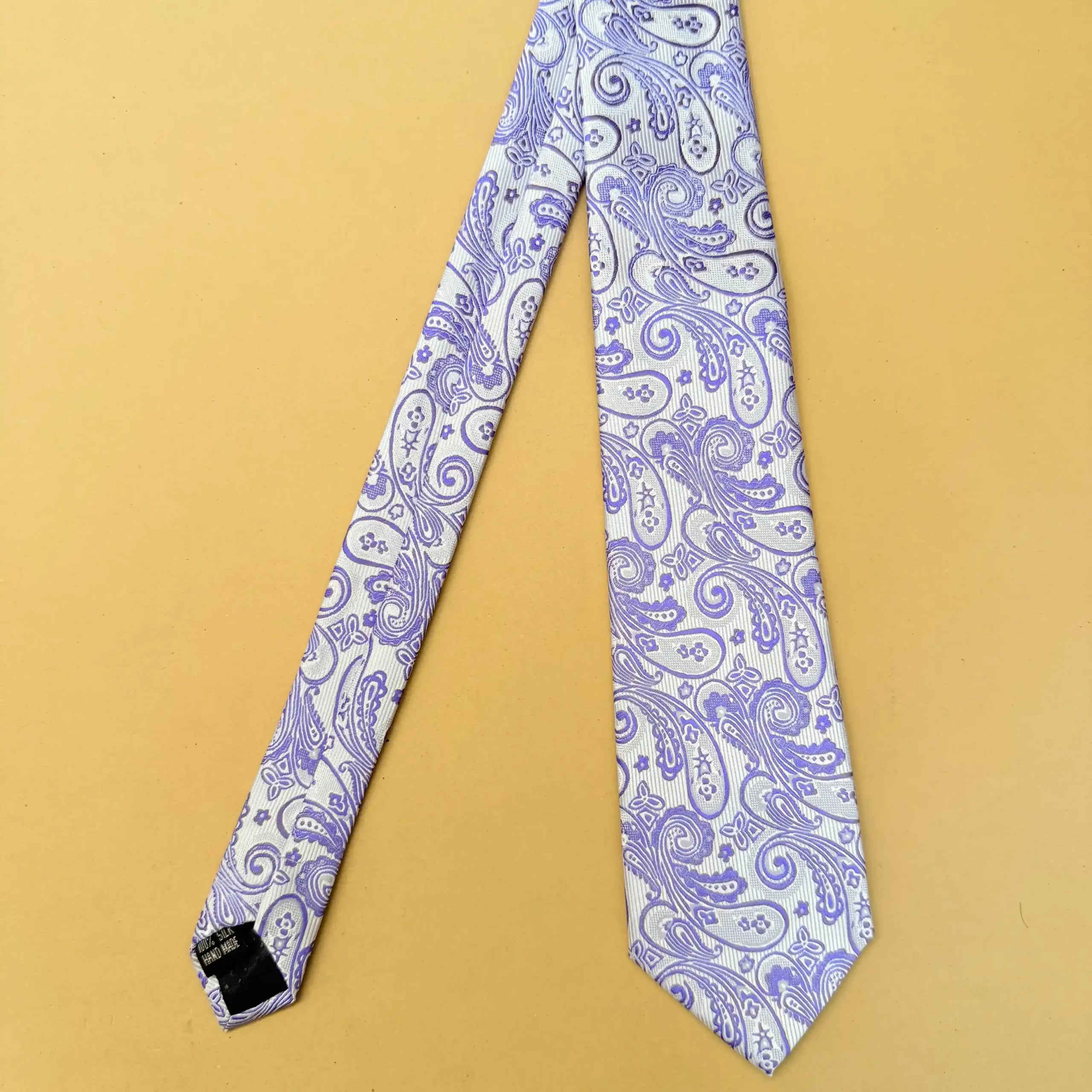 White Lilac Designer Paisley Silk Necktie