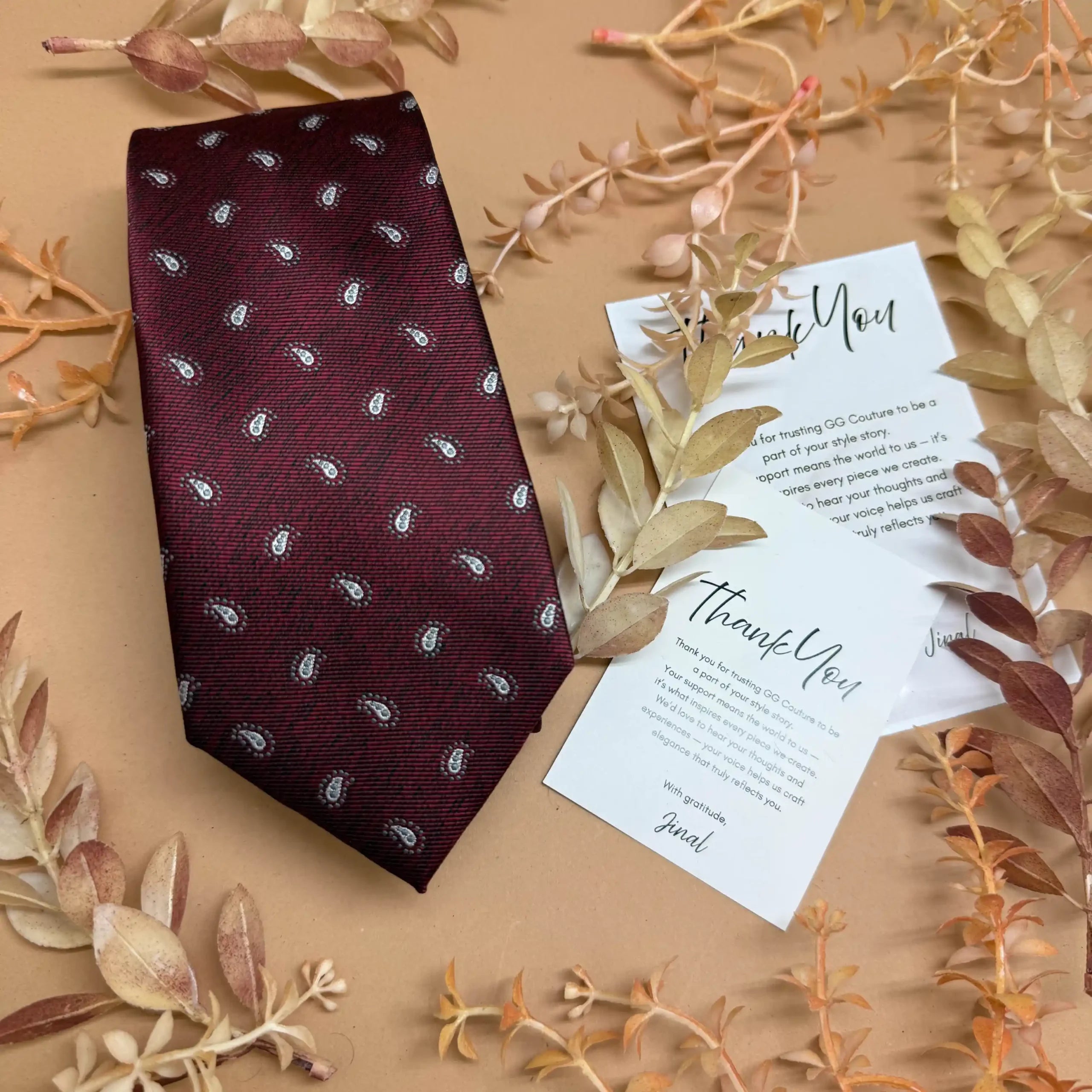 Maroon White Paisley Silk Necktie