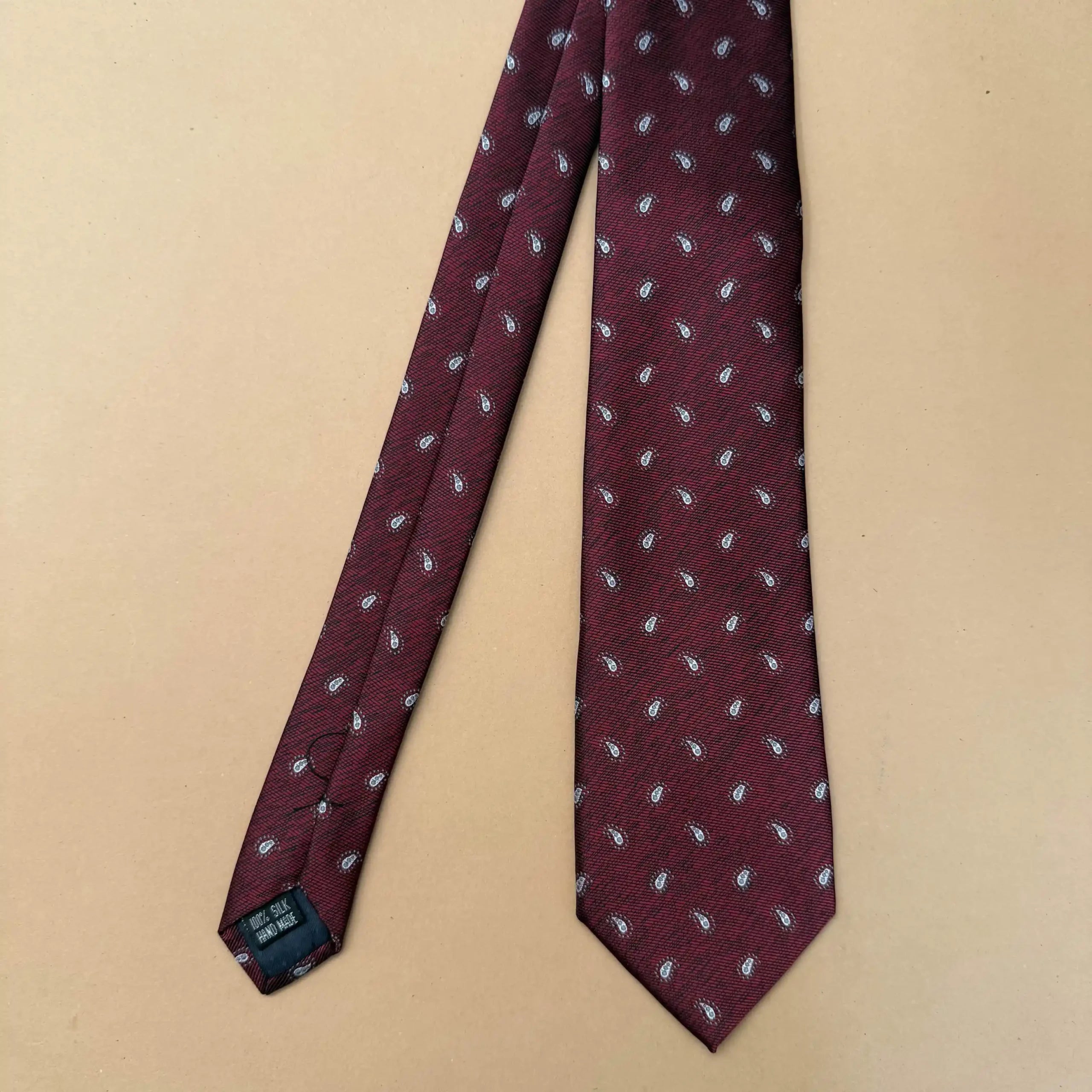 Maroon White Paisley Silk Necktie
