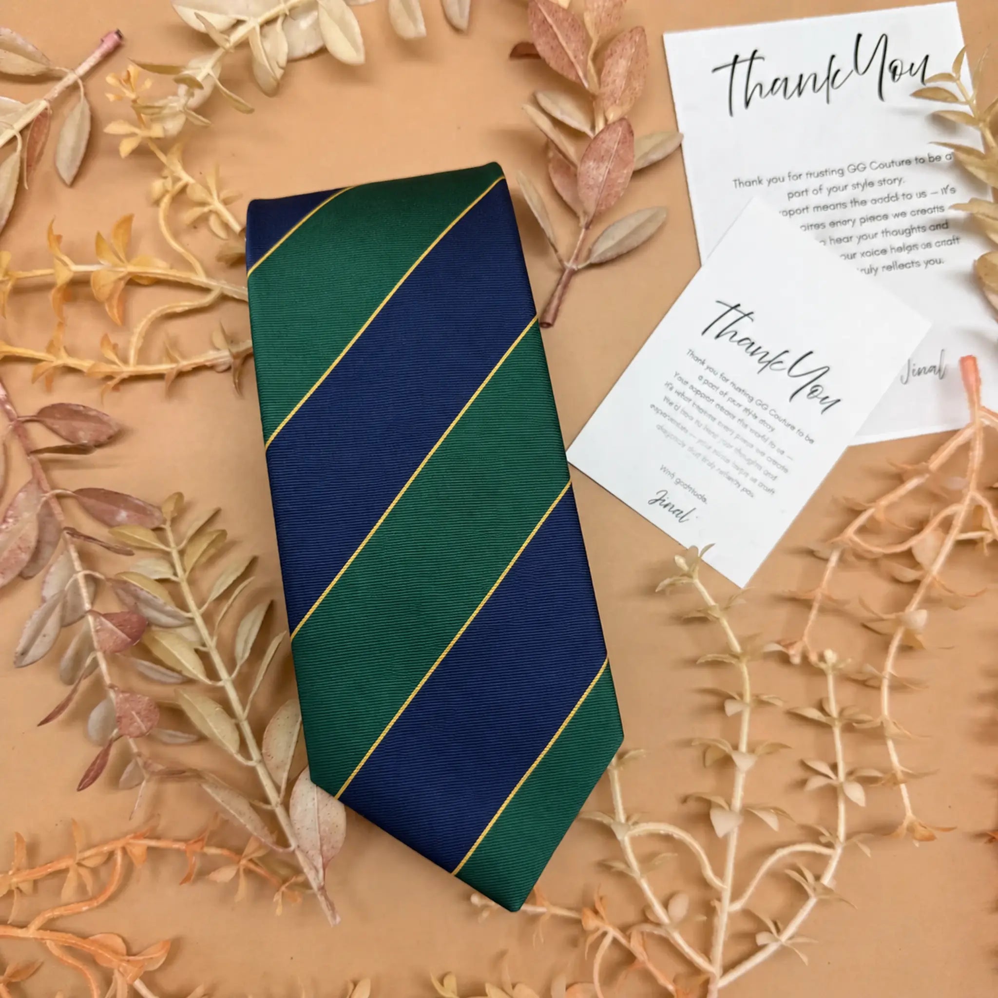 Royal Blue and Emerald Green Stripe Silk Necktie