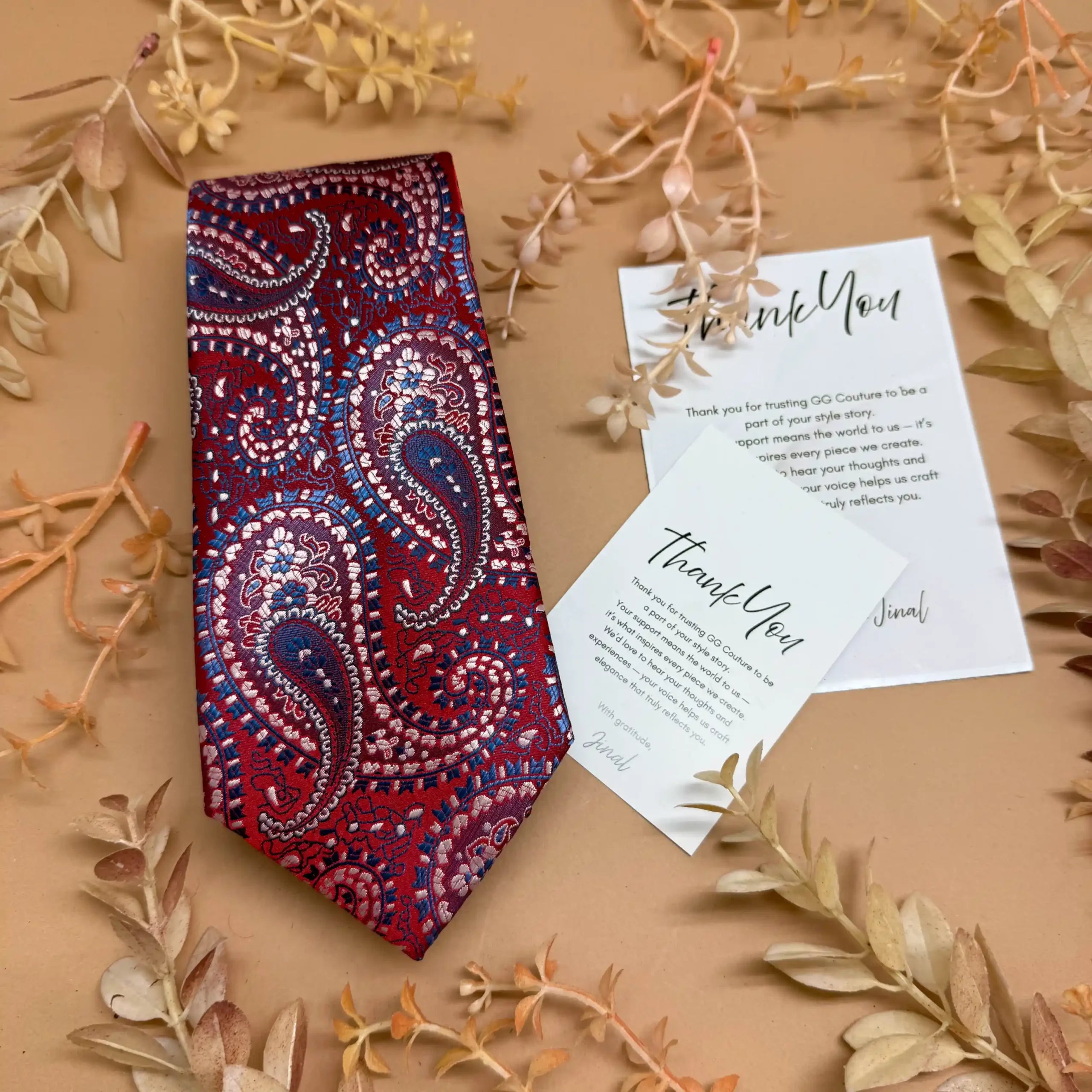 Maroon Blue Designer Paisley Silk Necktie