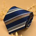 Ivory, Blue and Brown Stripe Silk Necktie