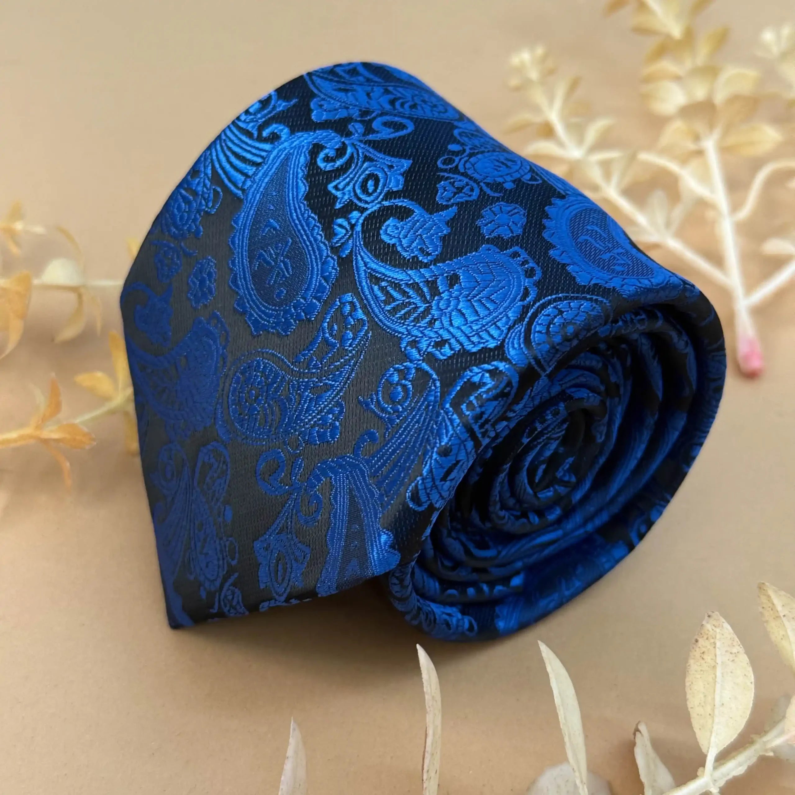 Black Blue Designer Paisley Silk Necktie