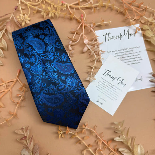 Black Blue Designer Paisley Silk Necktie