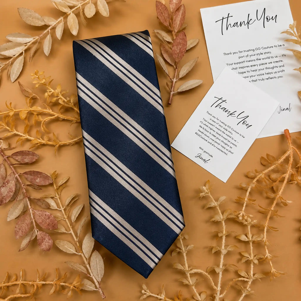 Navy Blue and Gold Stripe Silk Necktie
