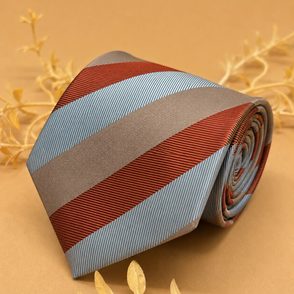 Dusty Rose and  Blue Color Block Silk Necktie