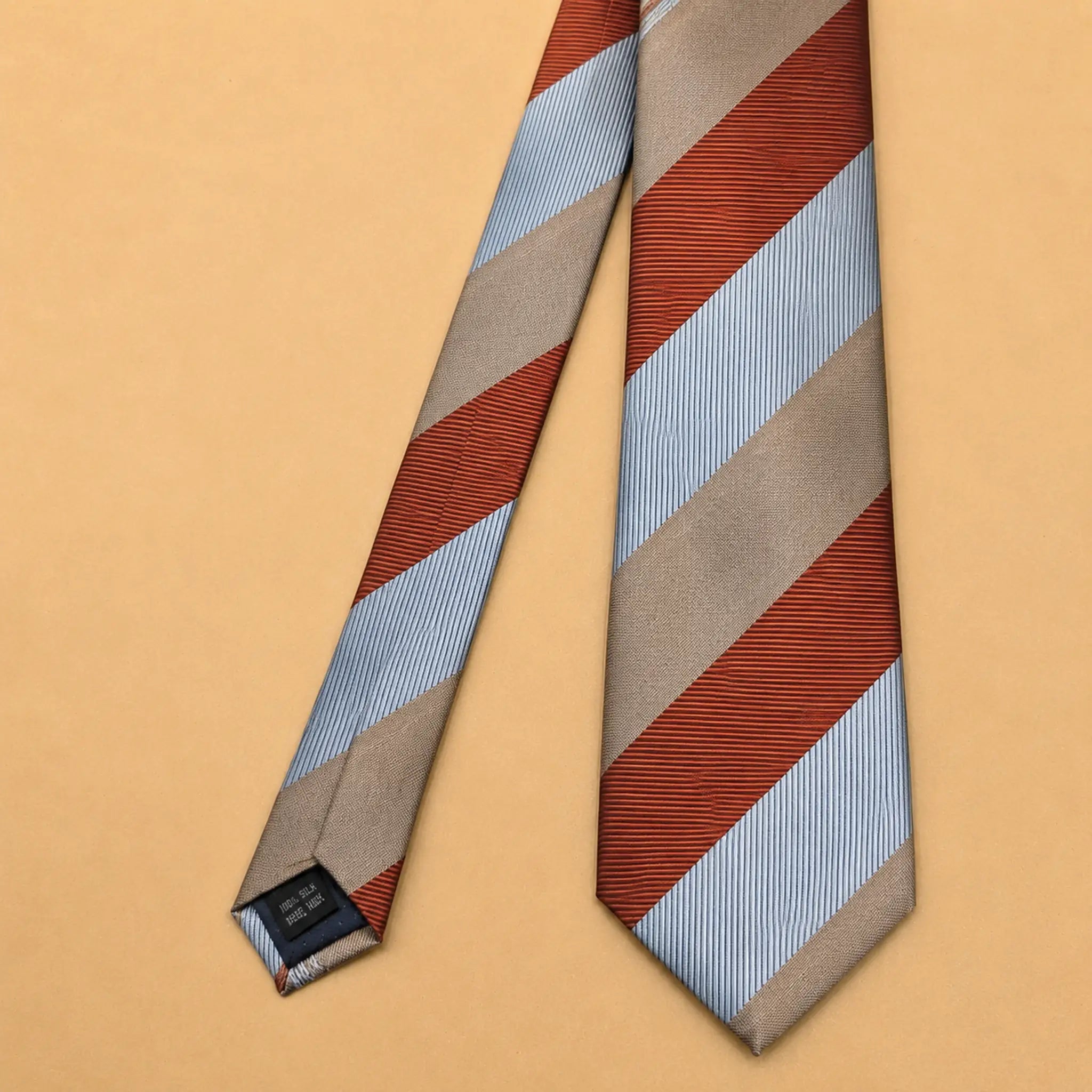 Dusty Rose and  Blue Color Block Silk Necktie