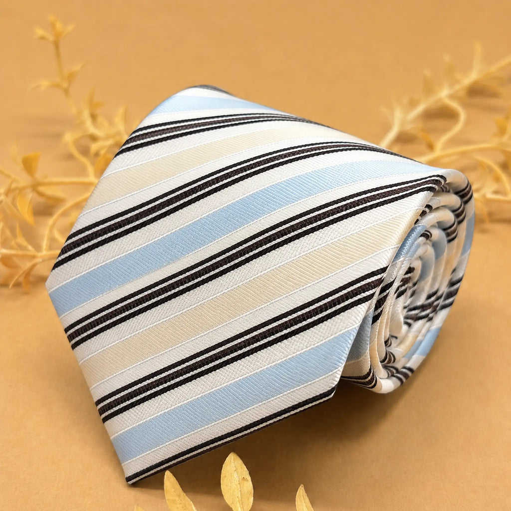 White and Brown Multi Stripe Silk Necktie