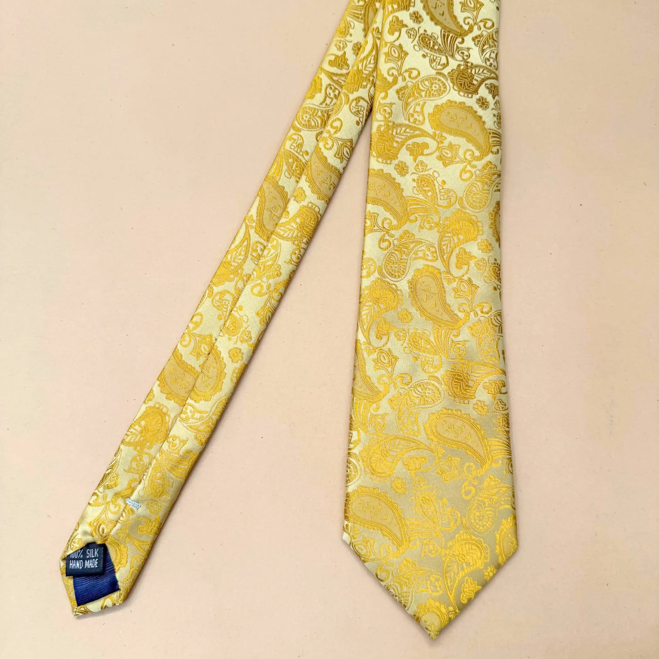 Golden Yellow Designer Paisley Silk Necktie