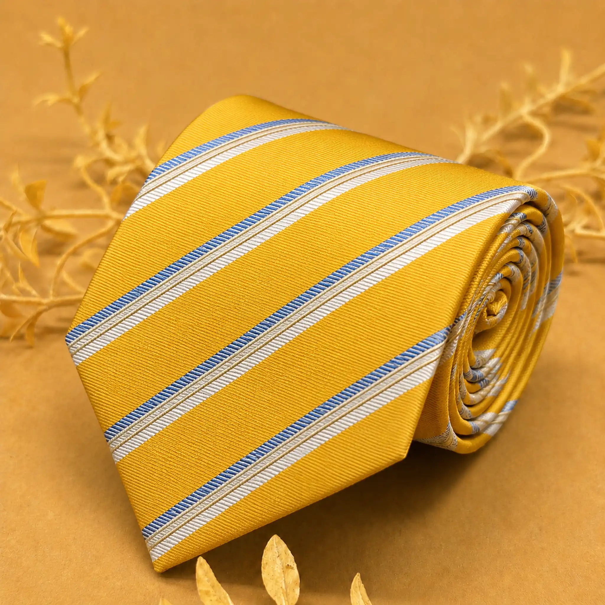 Golden Yellow Stripe Silk Necktie