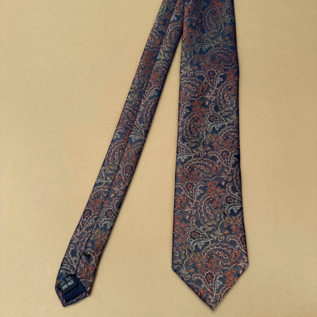 Royal Blue Brown Designer Paisley Silk Necktie