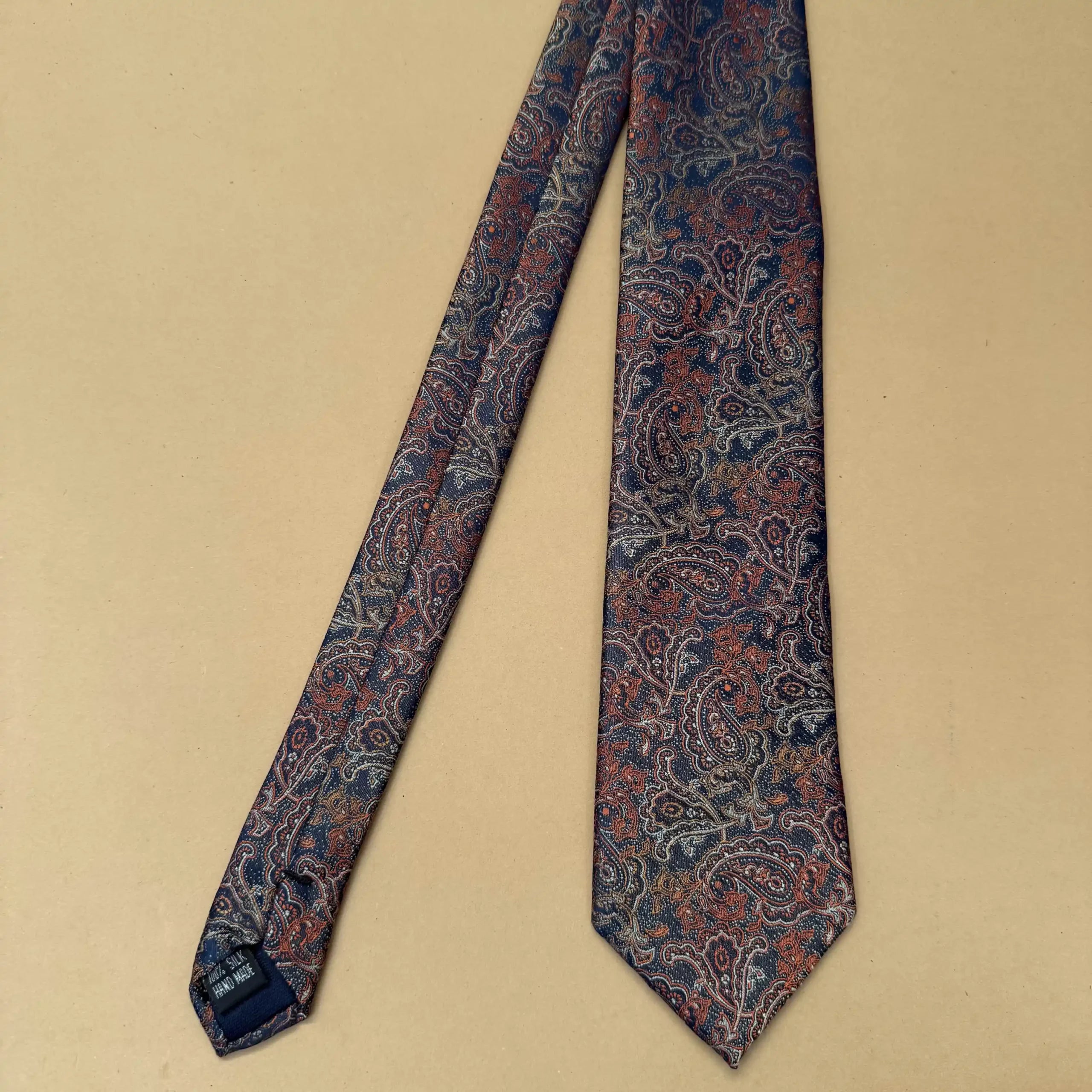 Royal Blue Brown Designer Paisley Silk Necktie