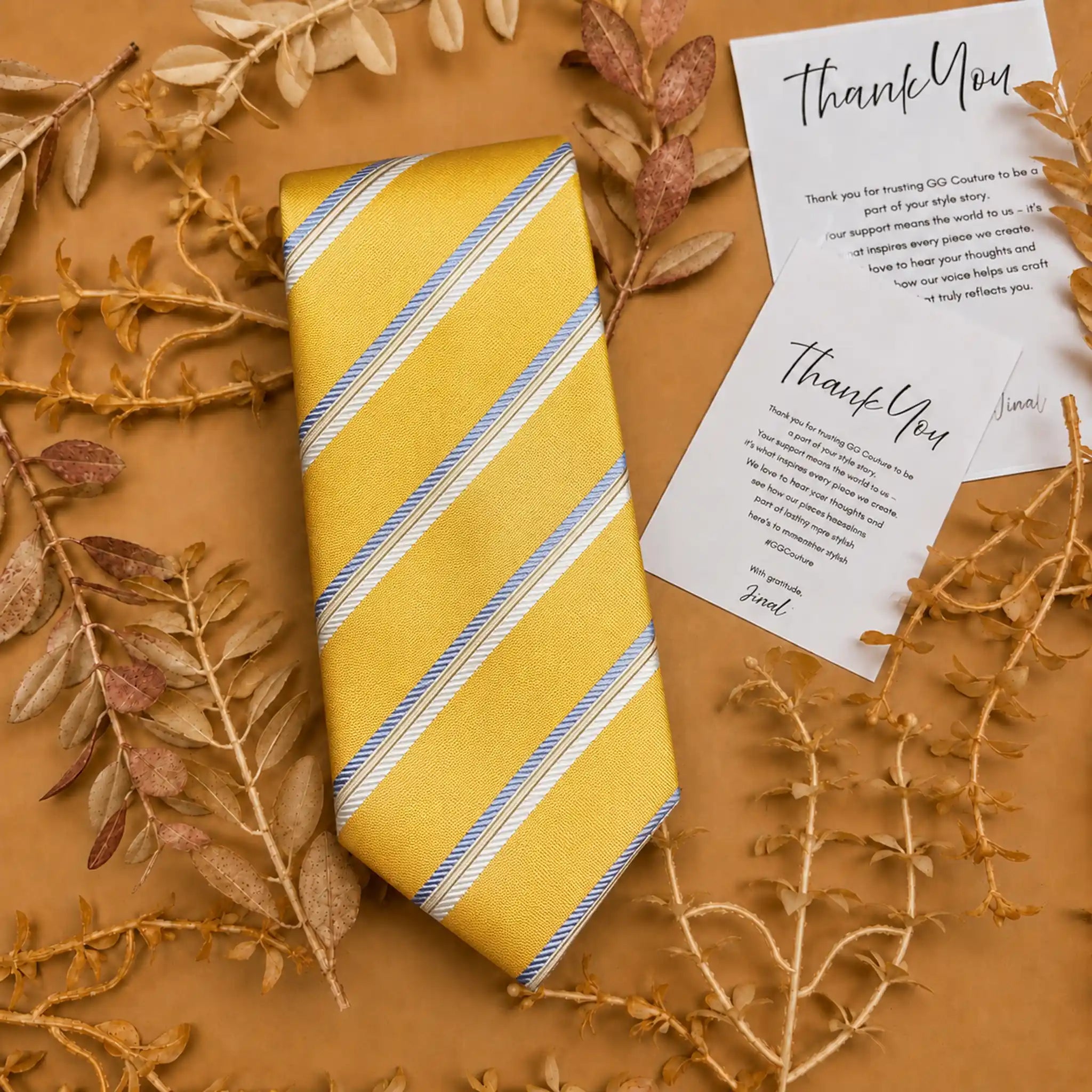 Golden Yellow Stripe Silk Necktie
