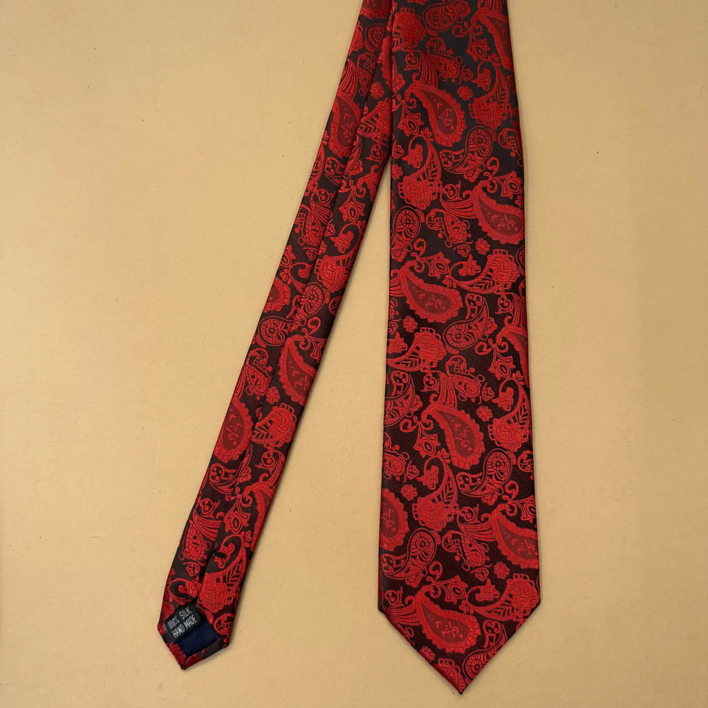 Black Red Designer Paisley Silk Necktie