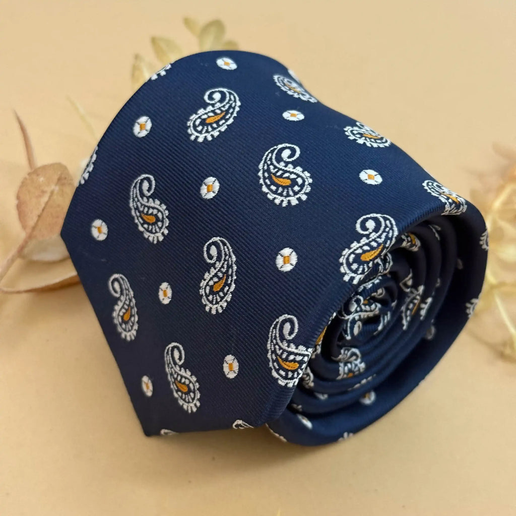 Royal Blue White Paisley Silk Necktie