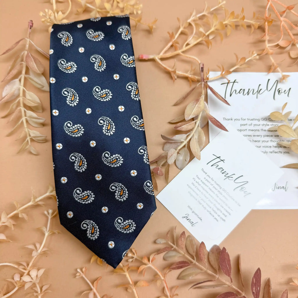 Royal Blue White Paisley Silk Necktie