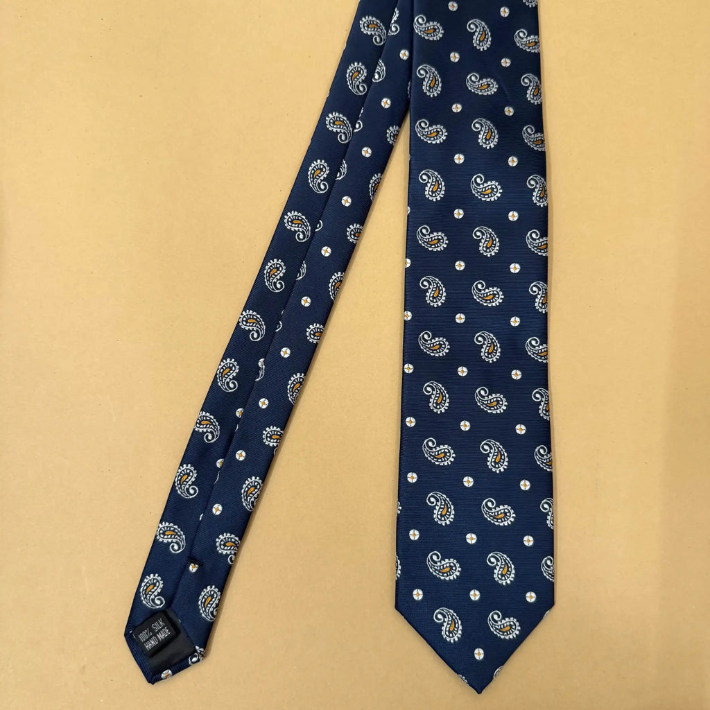 Royal Blue White Paisley Silk Necktie
