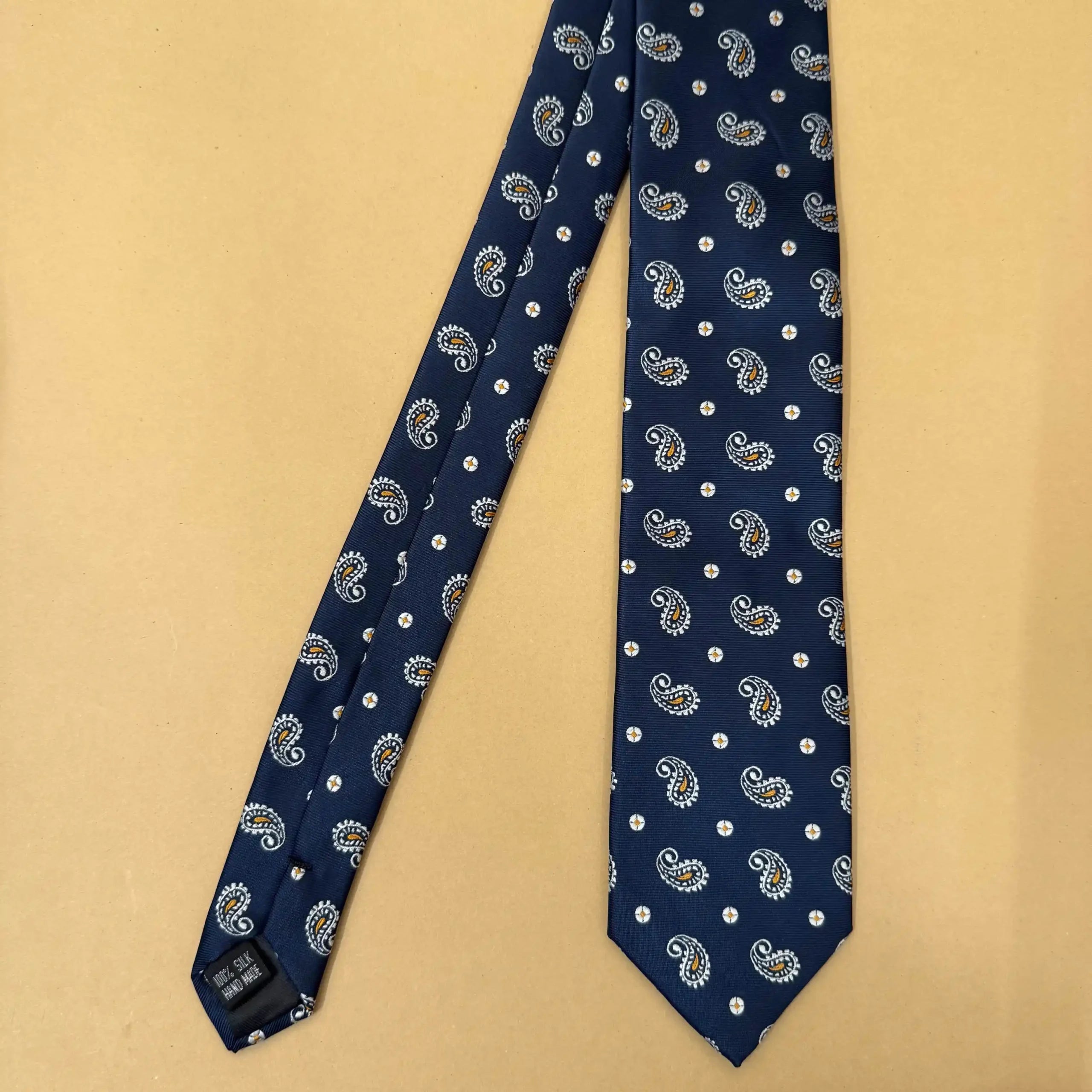 Royal Blue White Paisley Silk Necktie