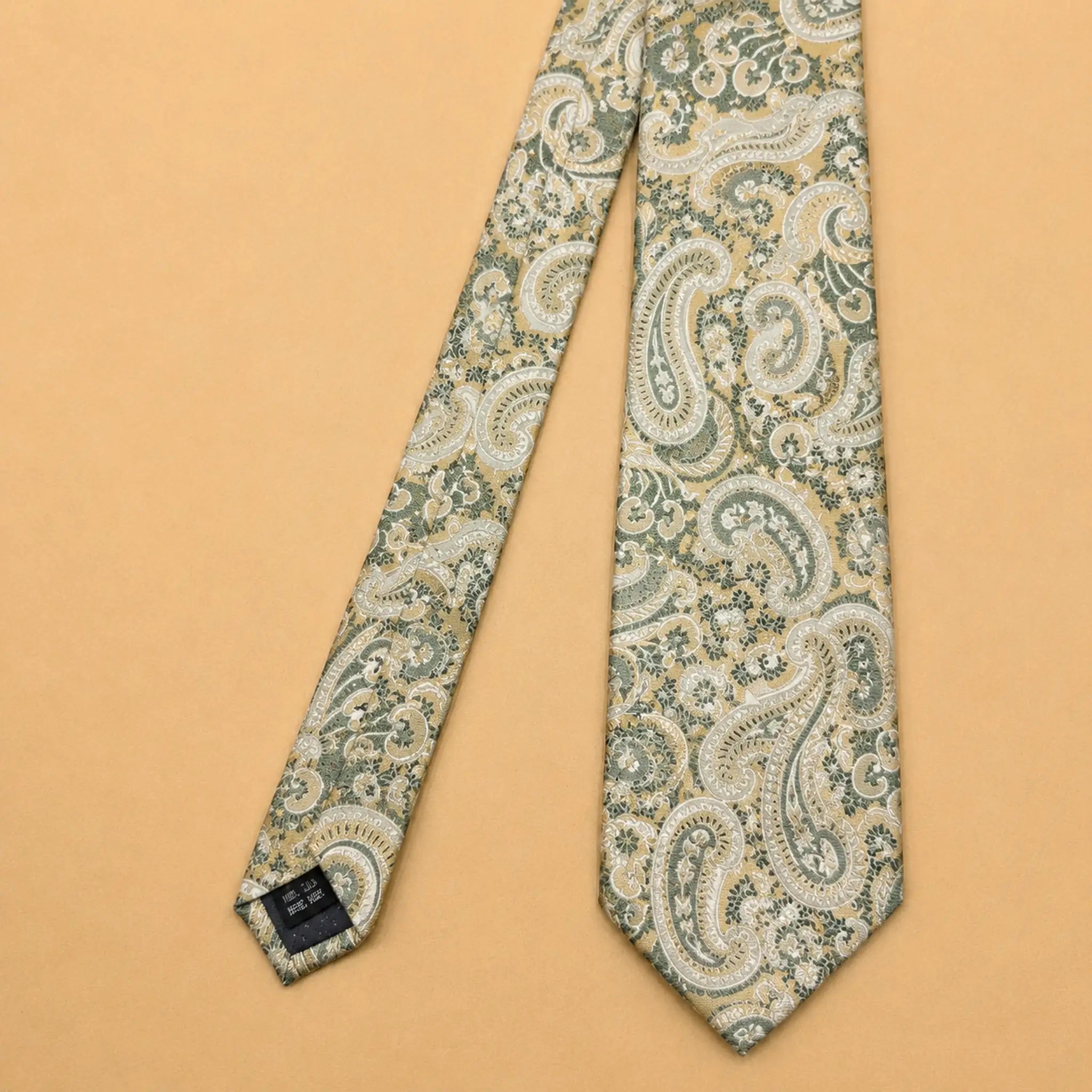 Ivory and Sage Paisley Silk Necktie