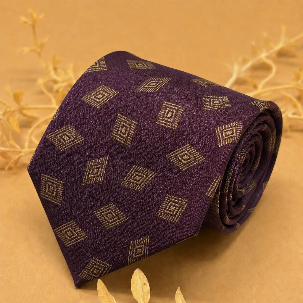 Plum Geometric Silk Necktie
