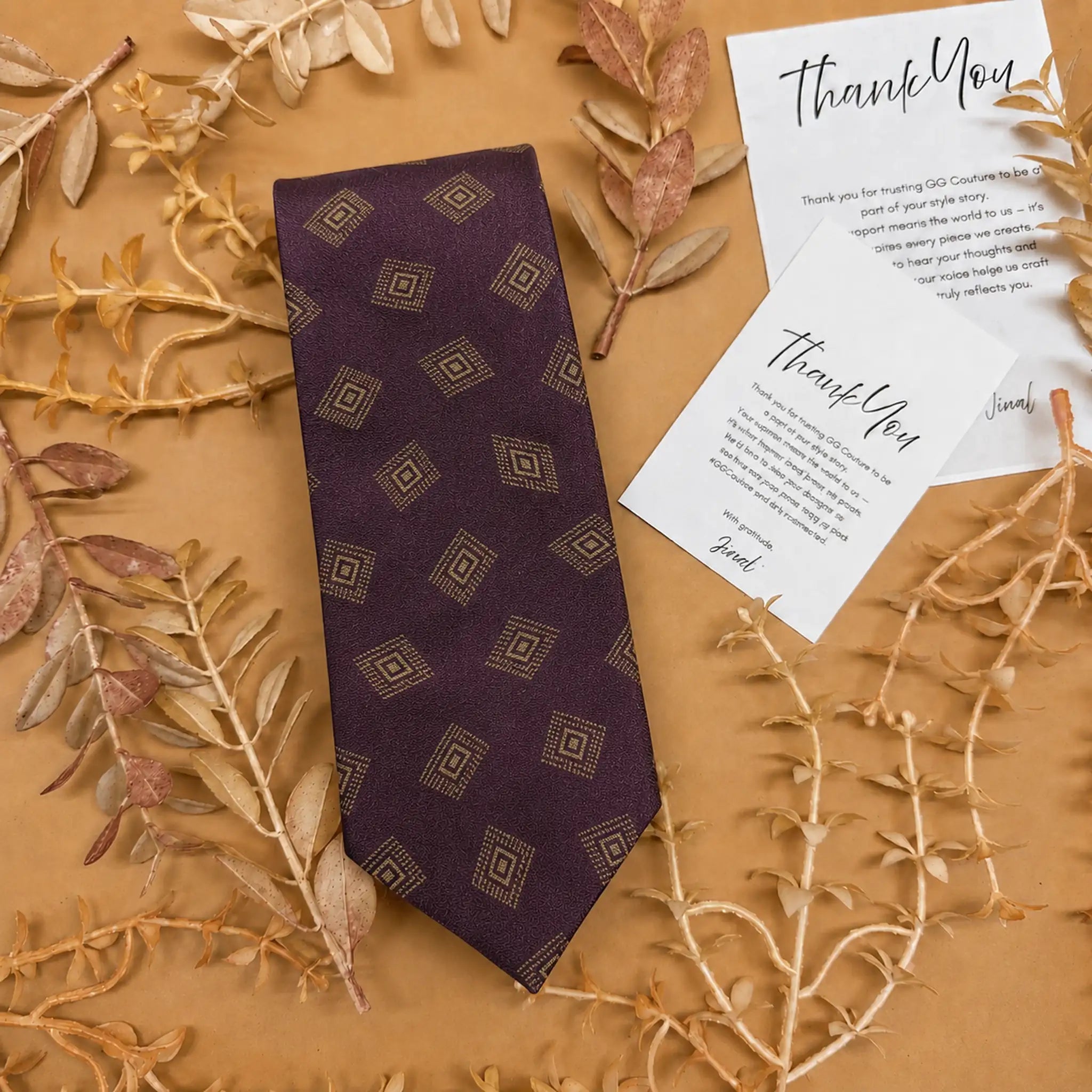 Plum Geometric Silk Necktie