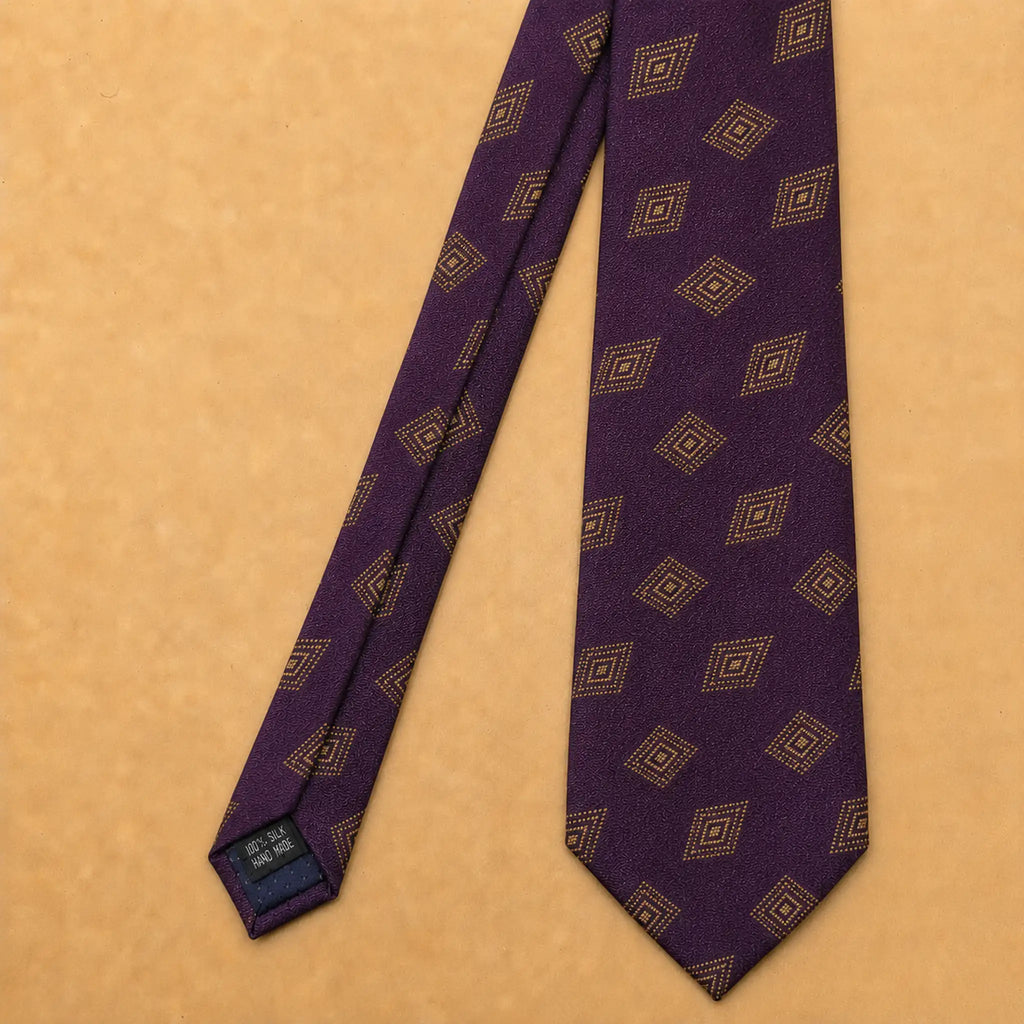 Plum Geometric Silk Necktie