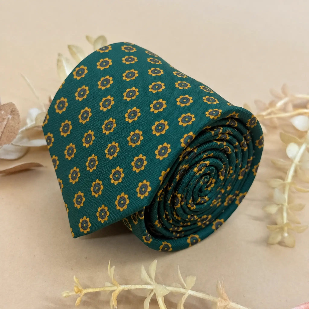Emerald Green Floral Silk Necktie