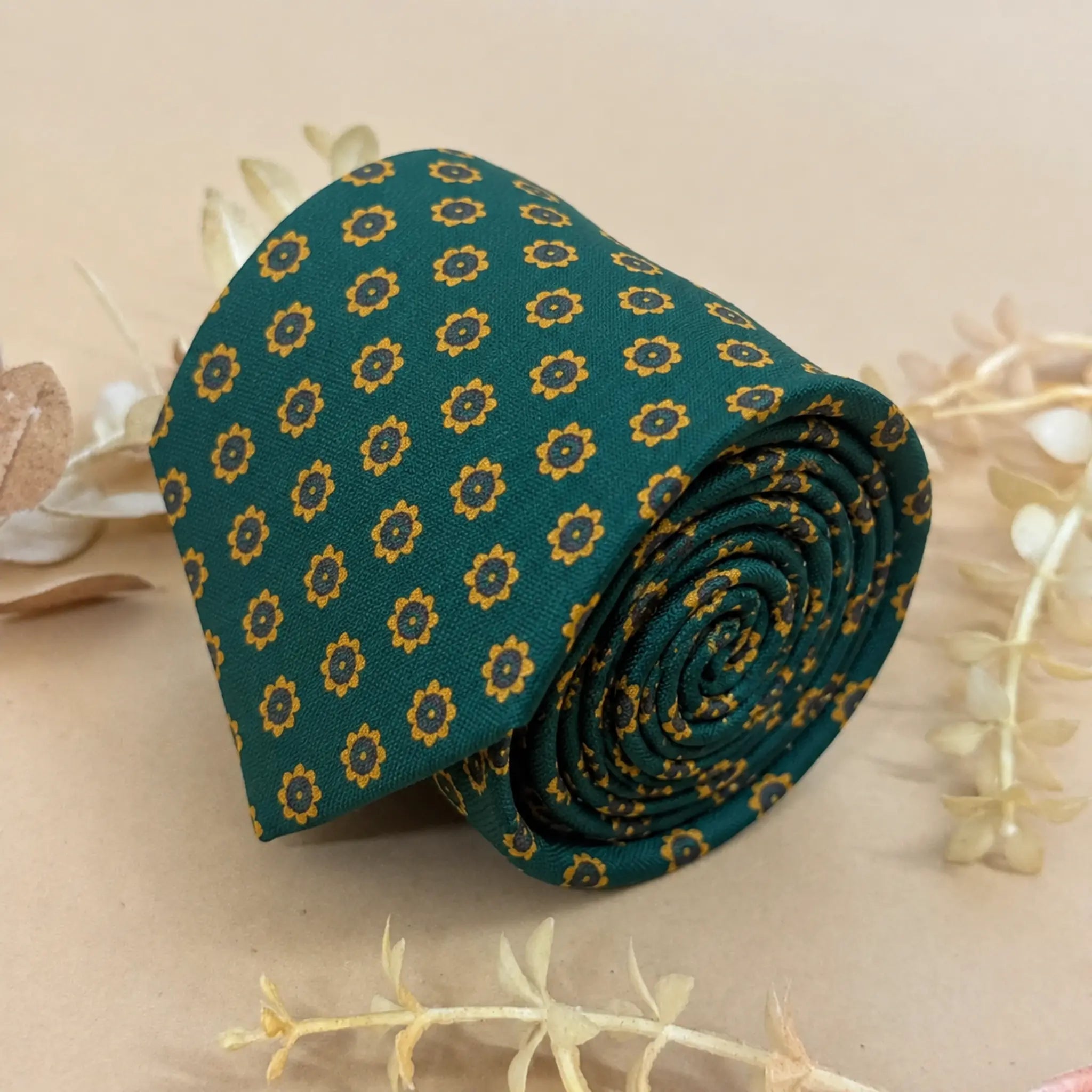 Emerald Green Floral Silk Necktie