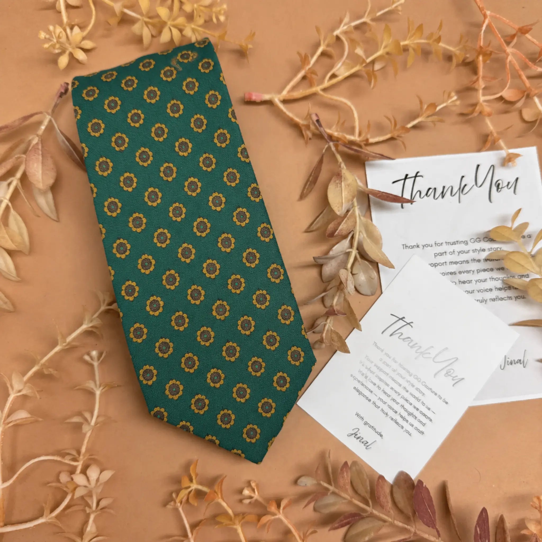 Emerald Green Floral Silk Necktie